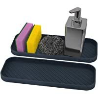 webake Juego de 2 Organizador de Cocina de Fregadero de Silicona Porta Esponja para Estropajos- Cepillos o Jabón (Negro)
